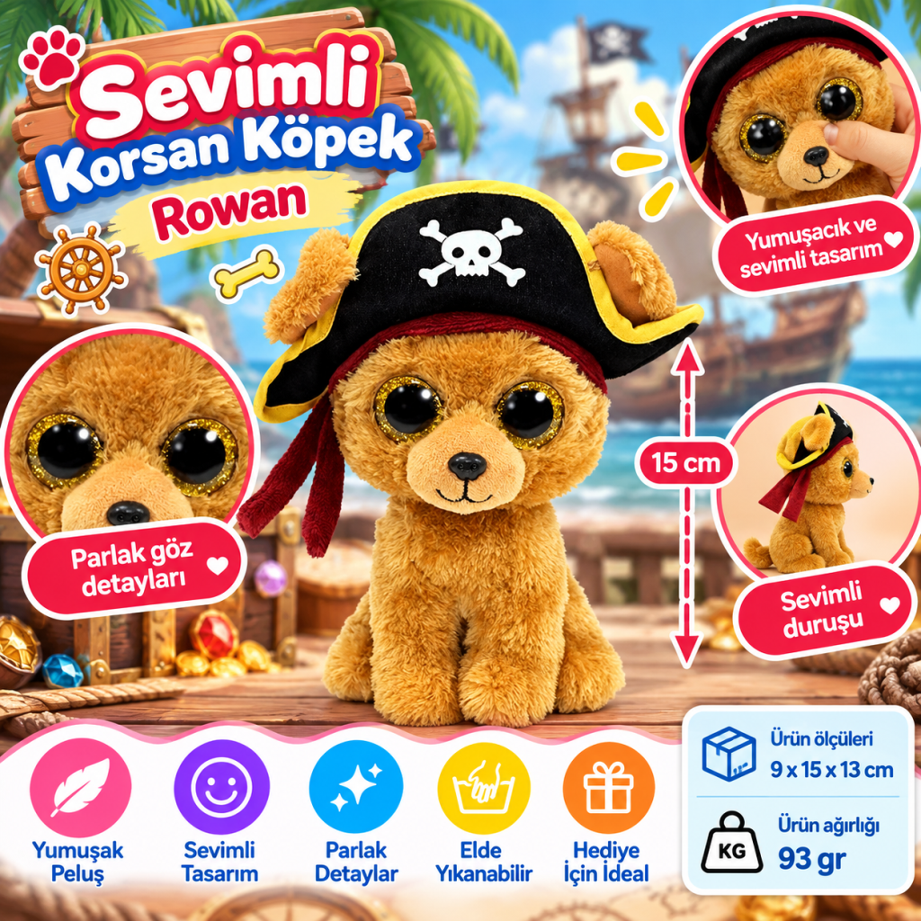 Peluş Korsan Köpek Rowan 15 cm