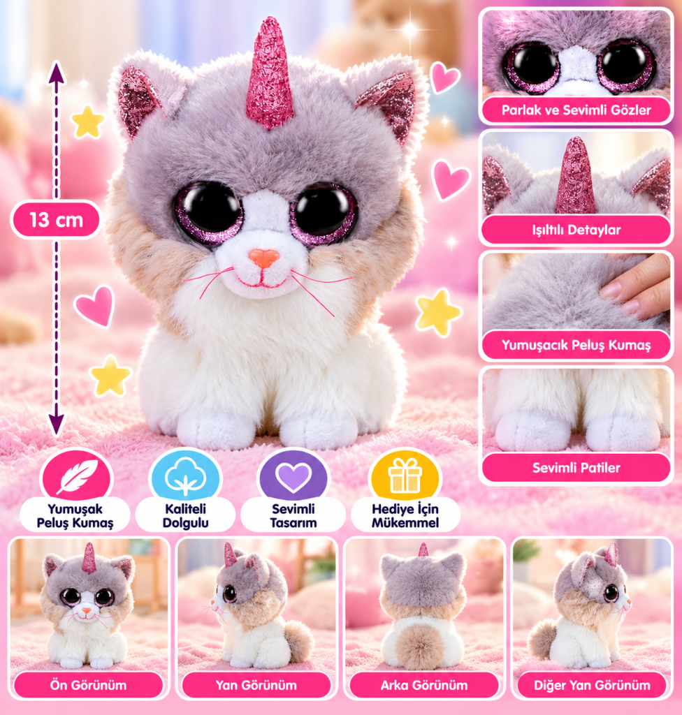 Peluş Unicorn Kedi Asher 13 cm