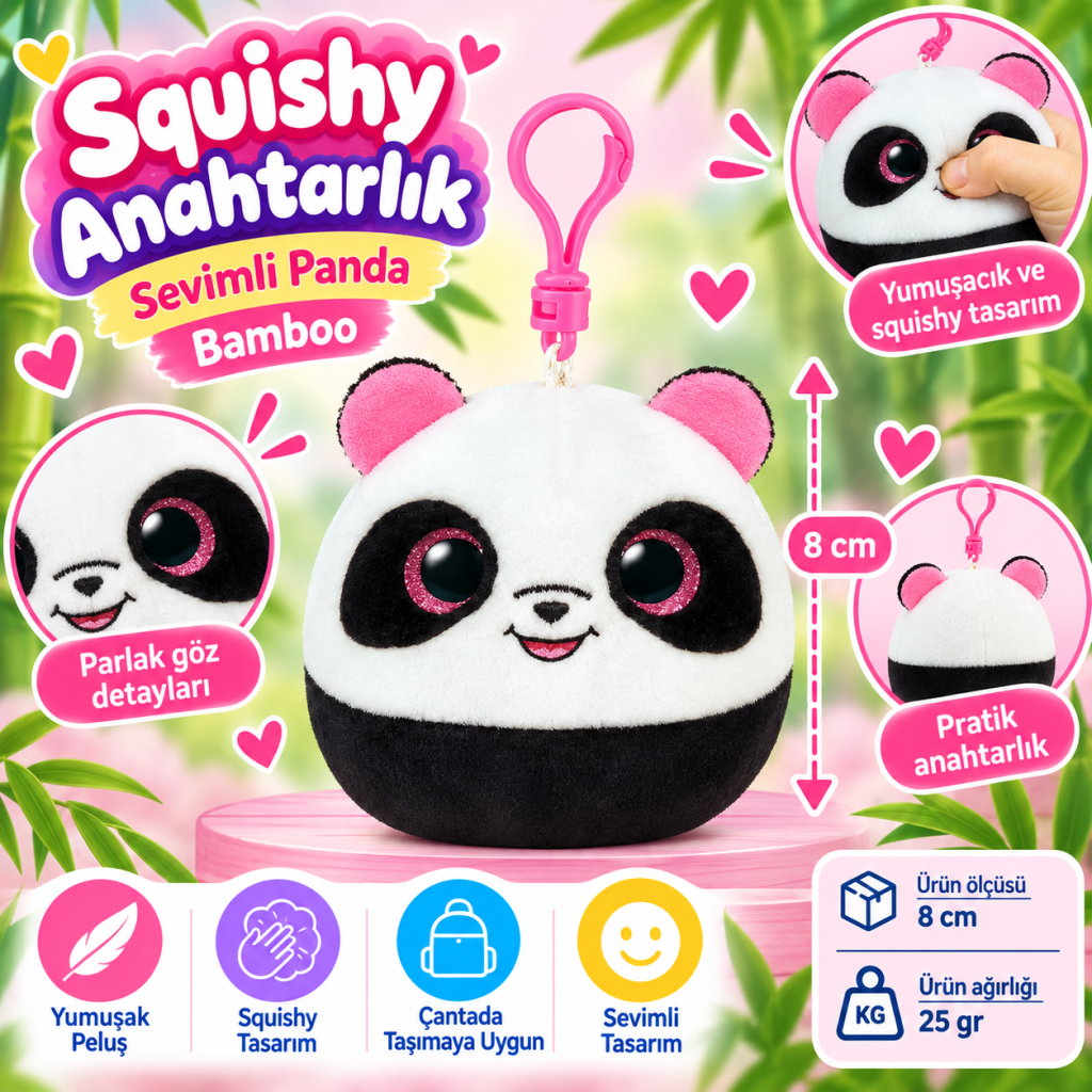 Peluş Panda Anahtarlık Bamboo
