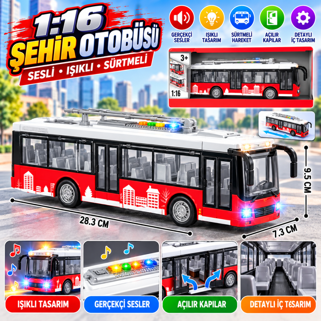 WY911A 1:16 SESLİ IŞIKLI SÜRTMELİ OYUNCAK OTOBÜS