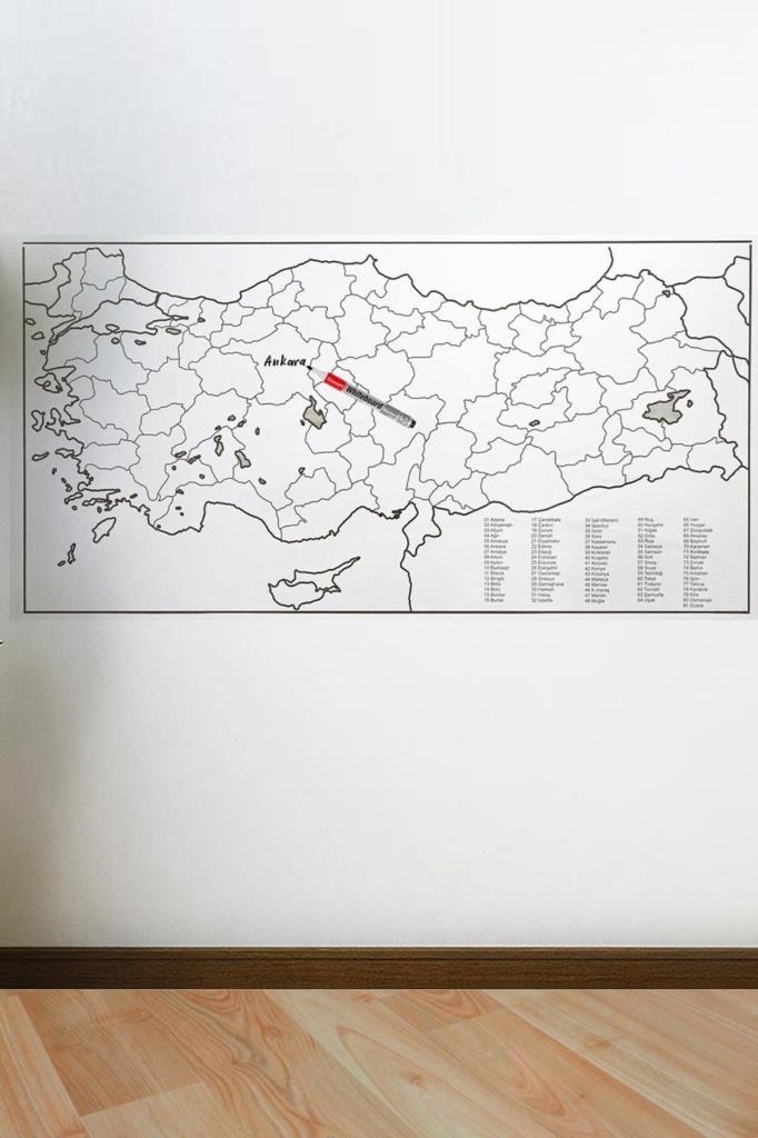 Yazılabilir Türkiye Haritası Manyetik Duvar Stickerı 110 x 56 cm (adet fiyatıdır)