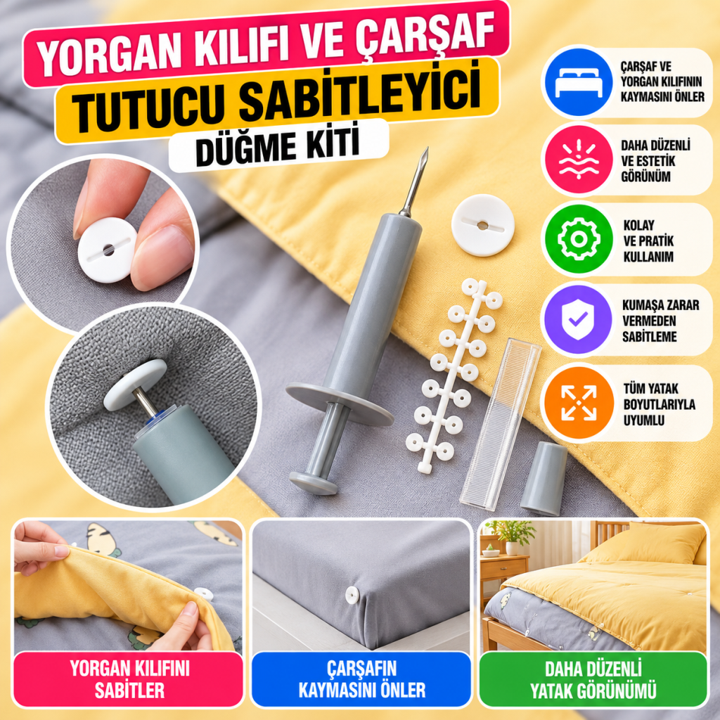 Yorgan Kılıfı Ve Çarşaf Tutucu Sabitleyici Düğme Kiti