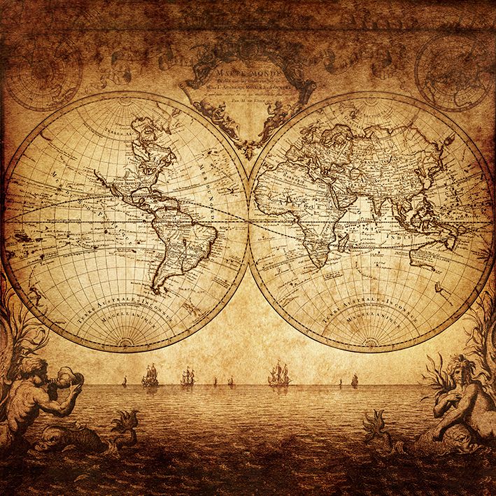 baskılı fon perde 1733 vintage dünya harita desenli