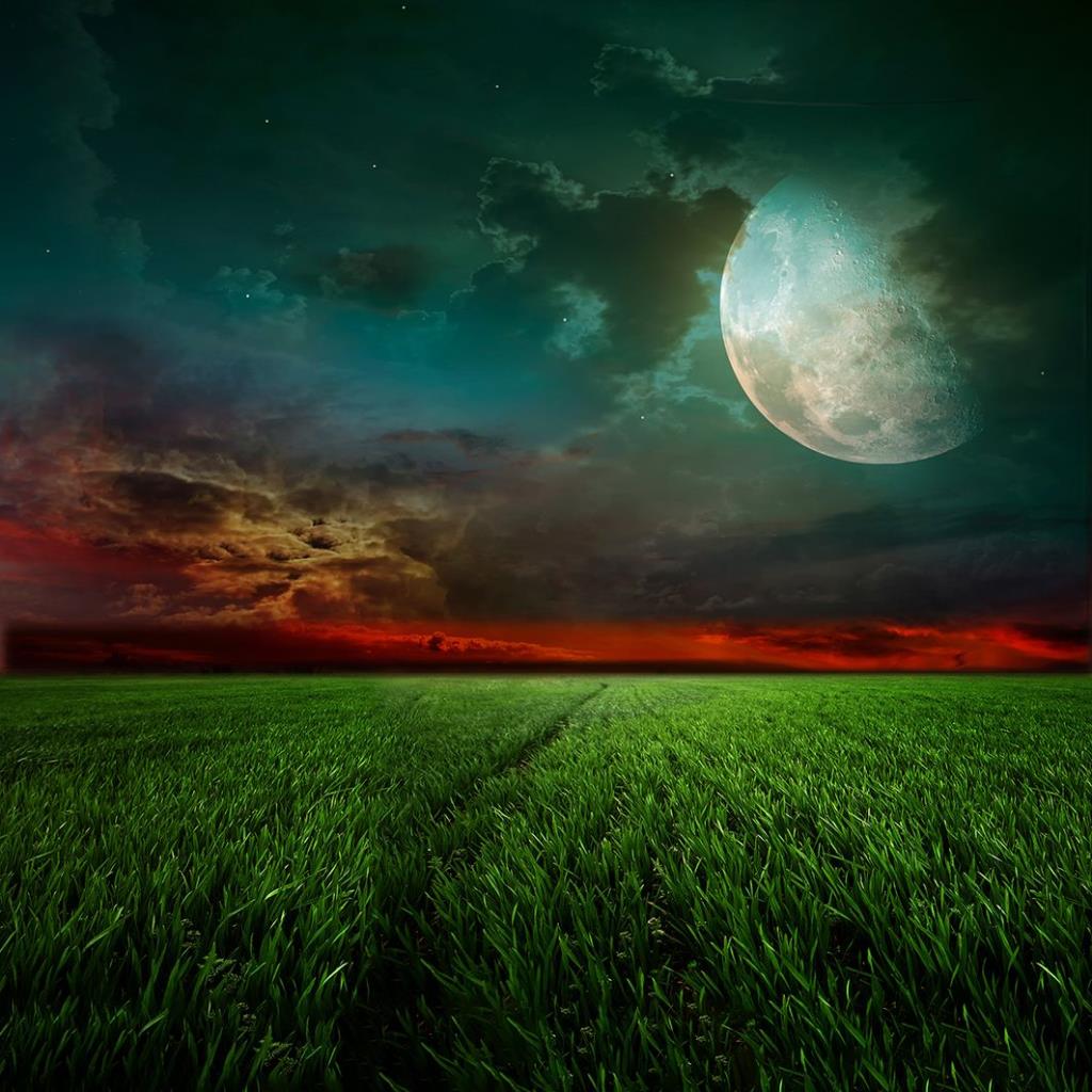 baskılı fon perde ay ışığı ile gece manzara desenli 