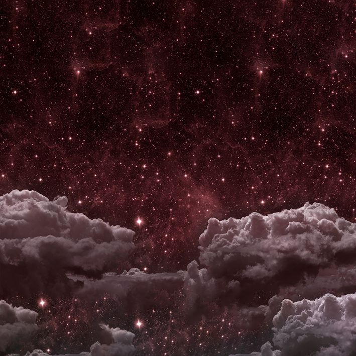 baskılı fon perde bordo ve siyah tonlu bulut ve yıldız desenli 