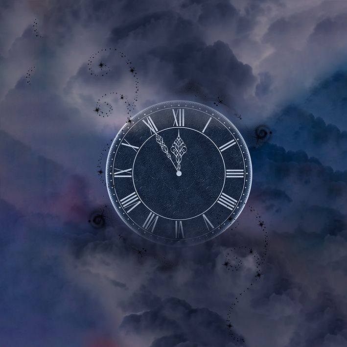 baskılı fon perde bulut gökyüzü saat görsel desenli