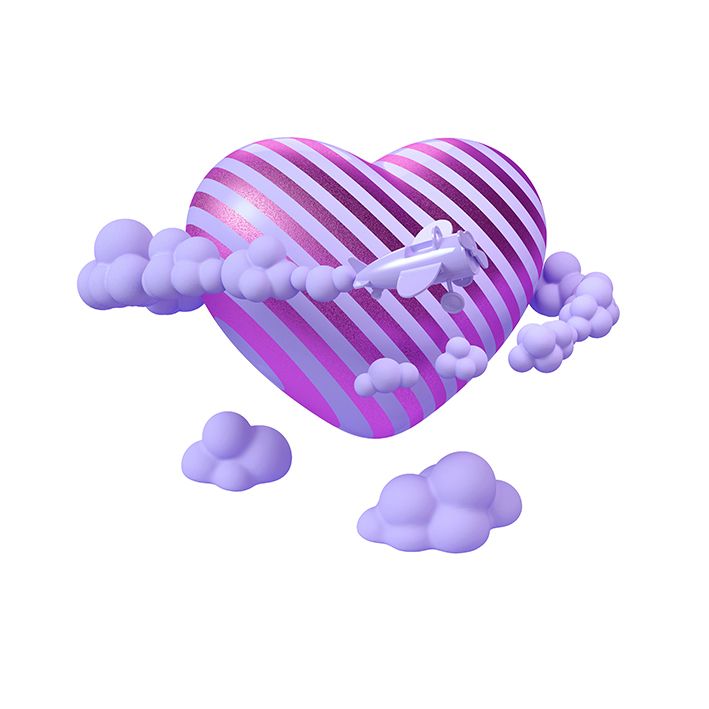 baskılı fon perde bulutlardan oluşan çizgili fuşya kalp desenli 