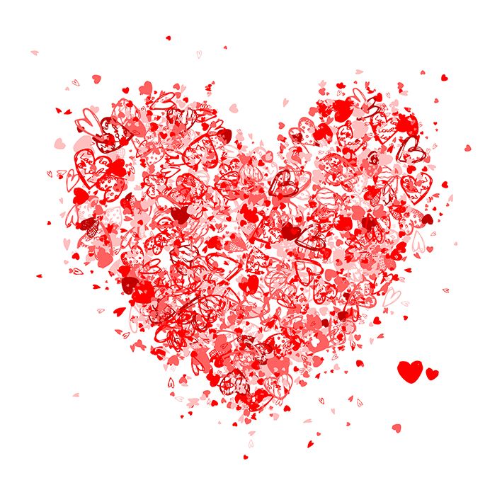 baskılı fon perde büyük kalp küçük kalp desenli kırmızı 