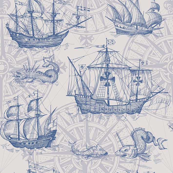 baskılı fon perde deniz canavar eski coğrafi harita desenli