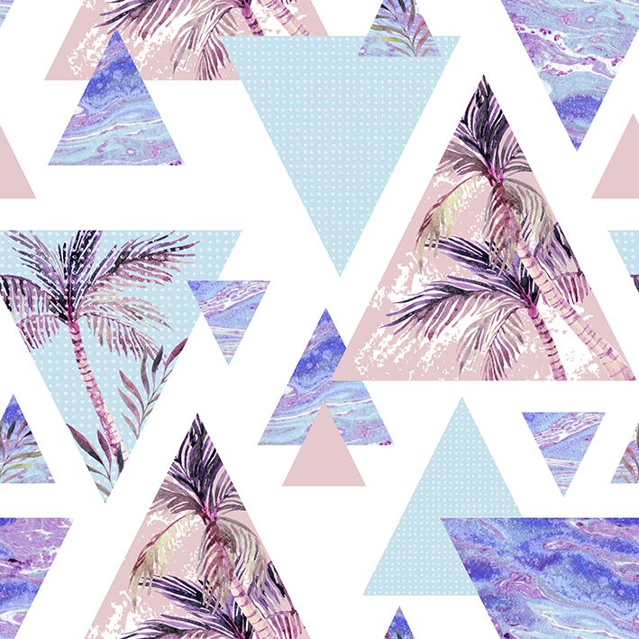 baskılı fon perde geometrik palmiye dal desenli mor 
