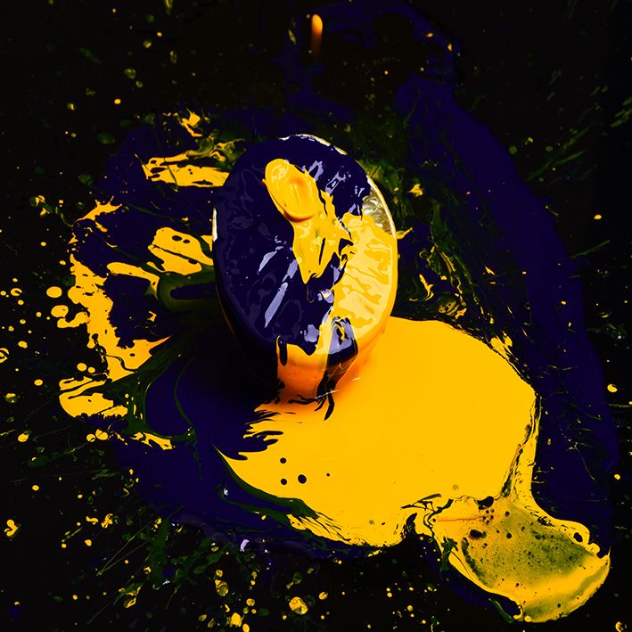 baskılı fon perde greyfurt yarısı boya kaplı desenli mavi sarı