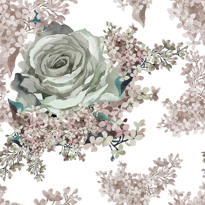 baskılı fon perde gri gül pembe leylak çiçek desenli