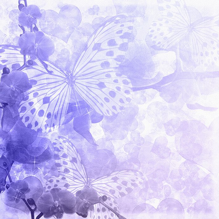 baskılı fon perde lila orkideler üzerine yumuşak odaklı kelebek desenli