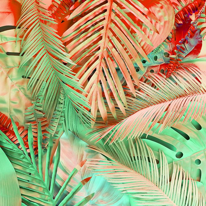 baskılı fon perde minimal etkili tropikal palmiye yaprak desenli