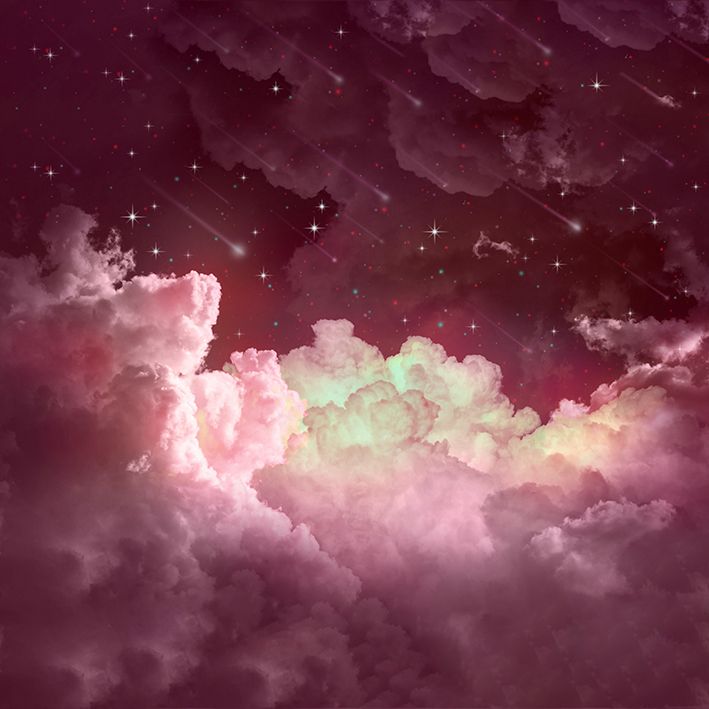 baskılı fon perde pembe ve tonları etkili yıldız ve bulut desenli 