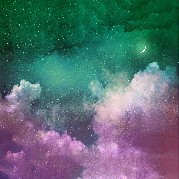baskılı fon perde pembe ve yeşil renk bulut ve ay desenli