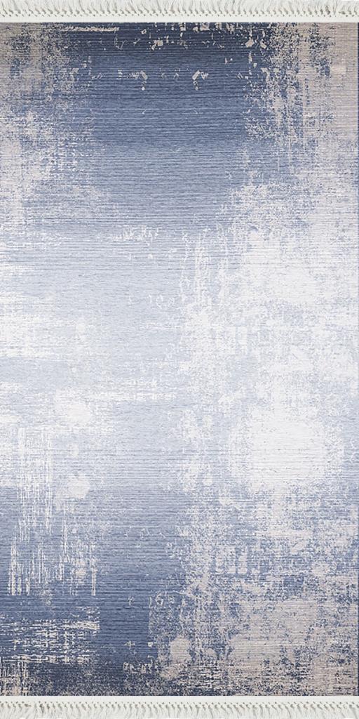 baskılı kilim modern eskitme efektli desen mavi laci renk 