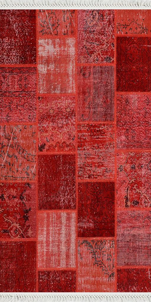 baskılı kilim modern patchwork efektli̇ kırmızı renk