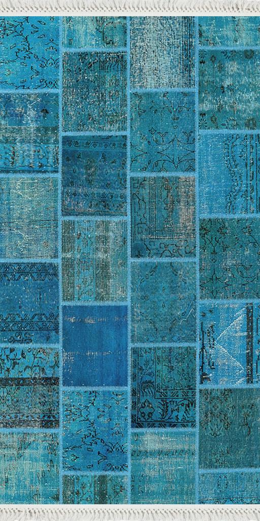 baskılı kilim modern patchwork efektli̇ mavi renk 