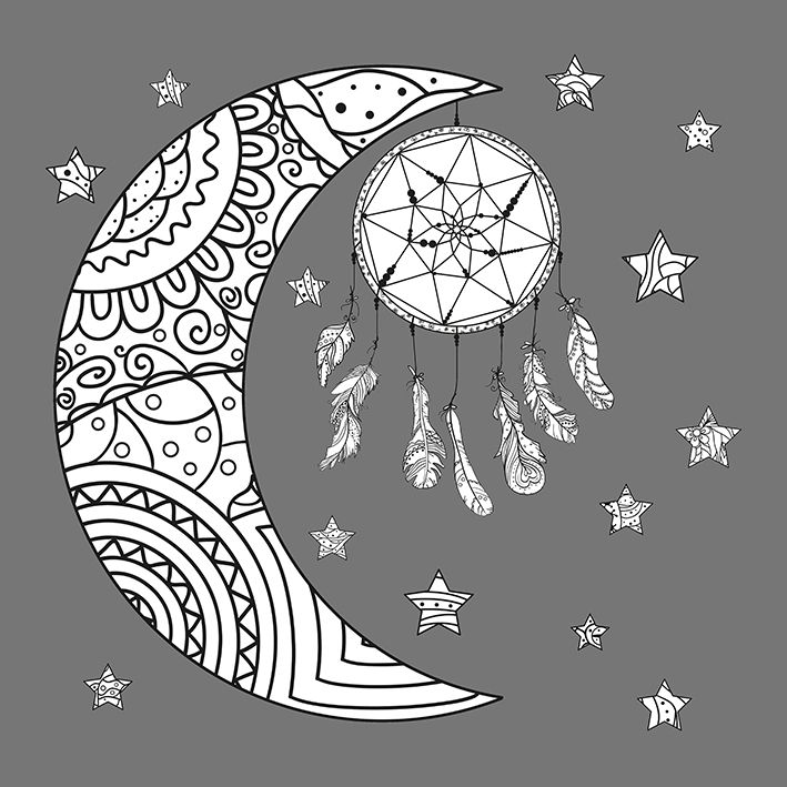 baskılı fon perde rüya kapanı etkili ay ve yıldız şekil desenli 