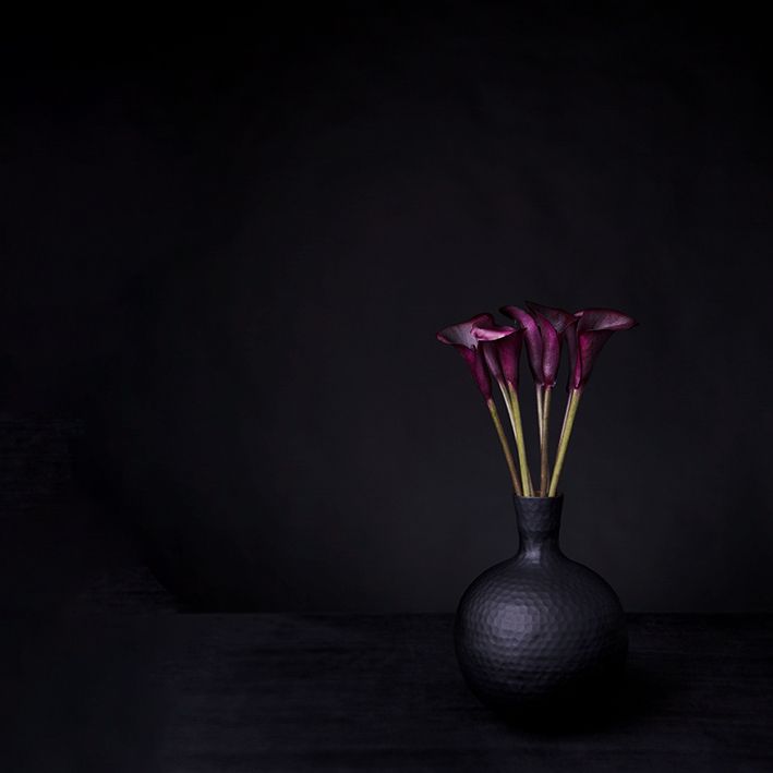 baskılı fon perde siyah arka plan vazo çiçek desenli