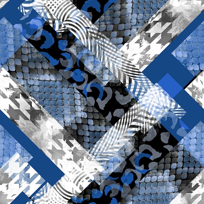 baskılı fon perde siyah mavi yılan leopar geometrik desenli