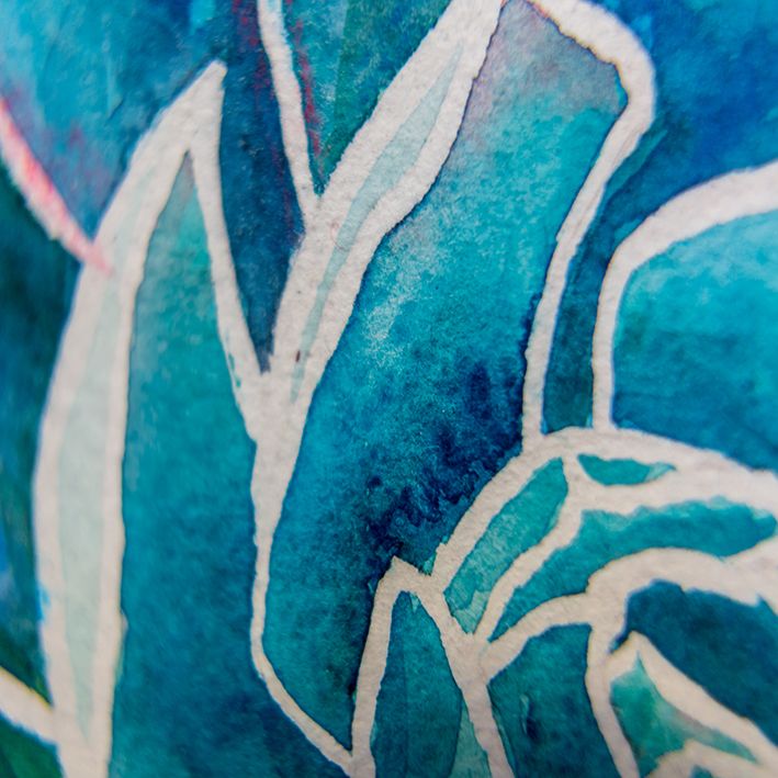 baskılı fon perde soyut çiçek yaprak desenli mavi