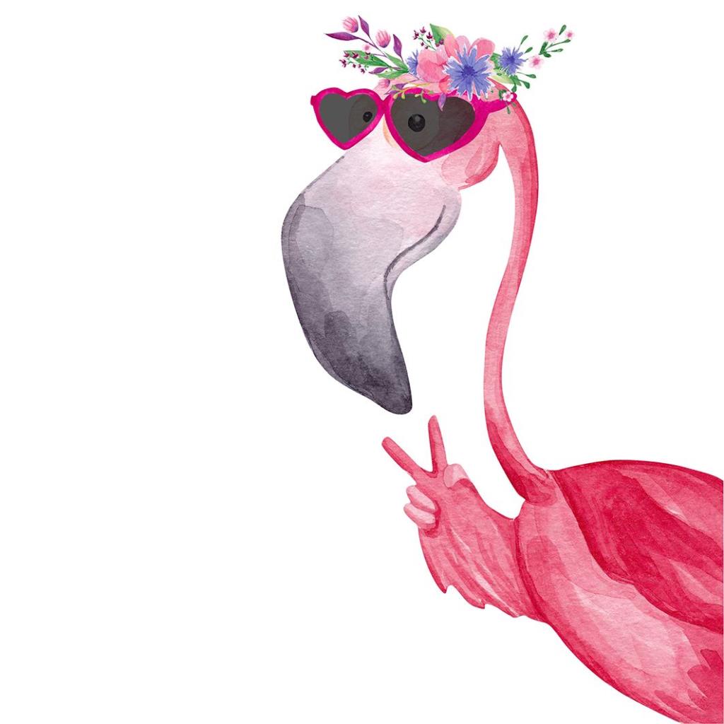 baskılı fon perde sulu boya etkili flamingo desenli pembe beyaz