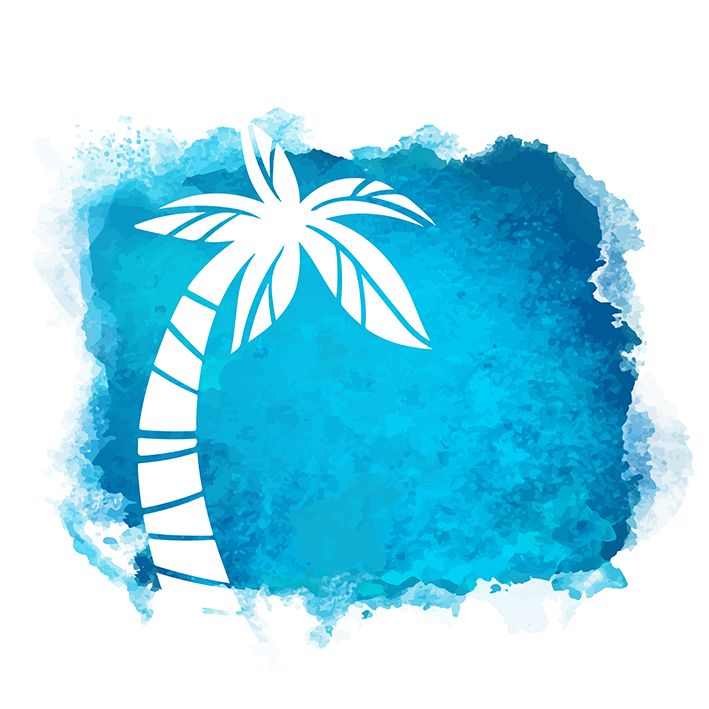 baskılı fon perde sulu boya etkili mavi palmiye ağaç desenli 