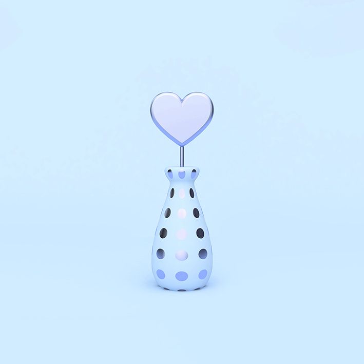 baskılı fon perde vazodan çıkan tekli buz renkli kalp desenli