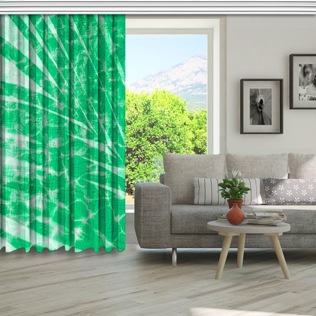 baskılı fon perde yakamoz etkili yeşil palmiye yaprak desenli