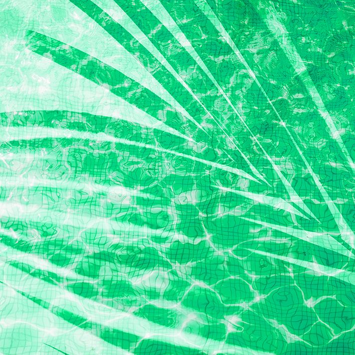 baskılı fon perde yakamoz etkili yeşil palmiye yaprak desenli 