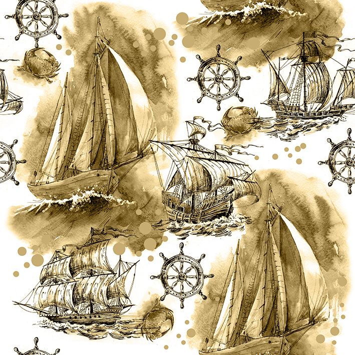baskılı fon perde yelkenli gemi korsan gemi desenli