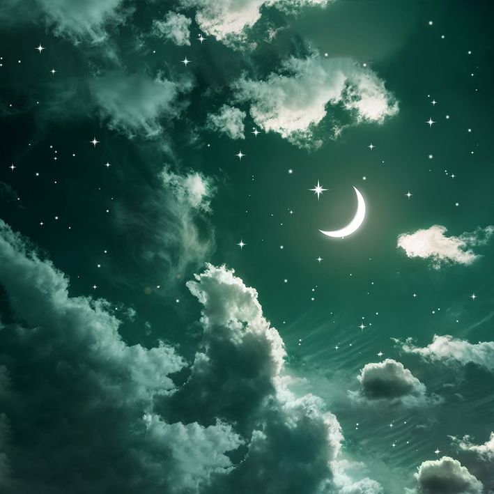 baskılı fon perde yeşil renk etkili ay ve yıldız desenli