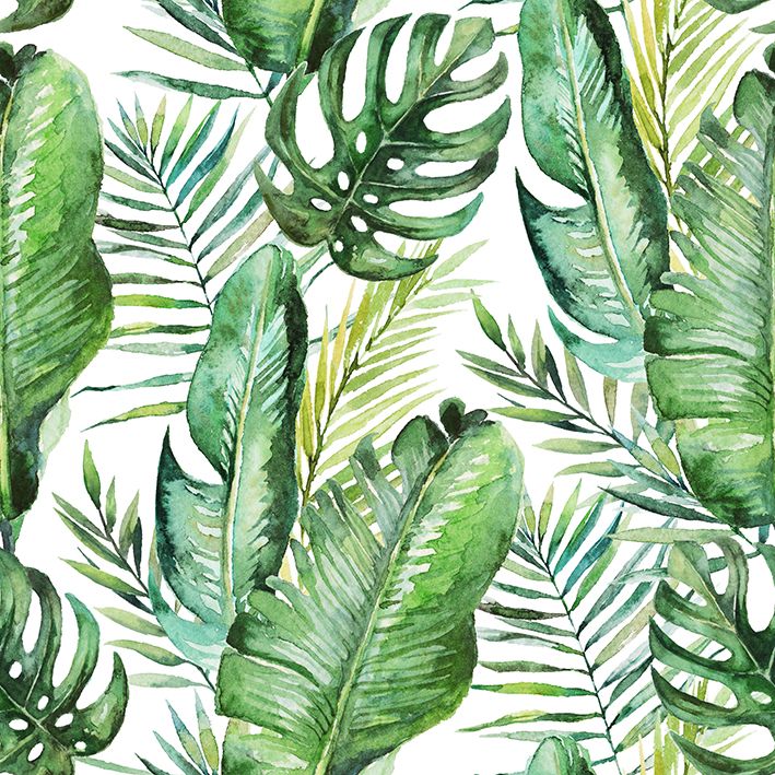baskılı fon perde yeşil tropikal palmiye ve eğreltiotu yaprakları
