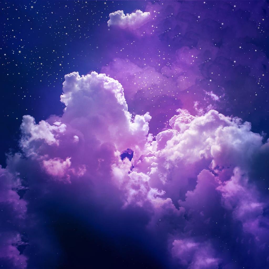 baskılı fon perde yıldız mor bulut gökyüzü desenli 