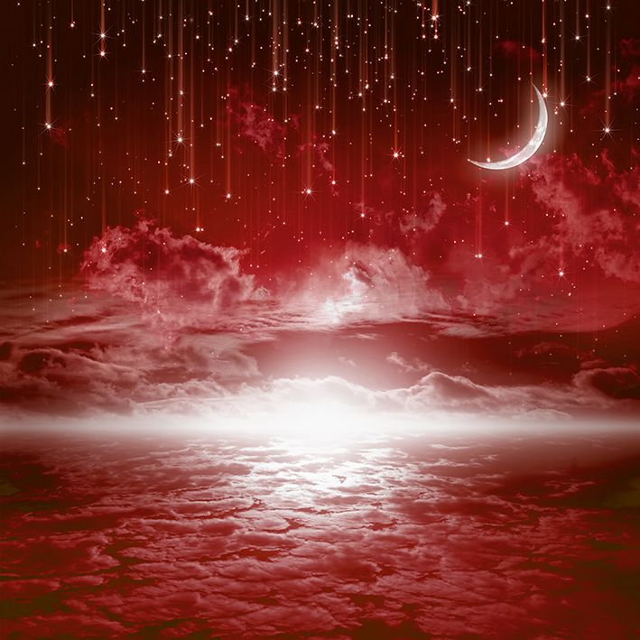 baskılı fon perde yıldız ve ay bulut etkili desenli kırmızı 