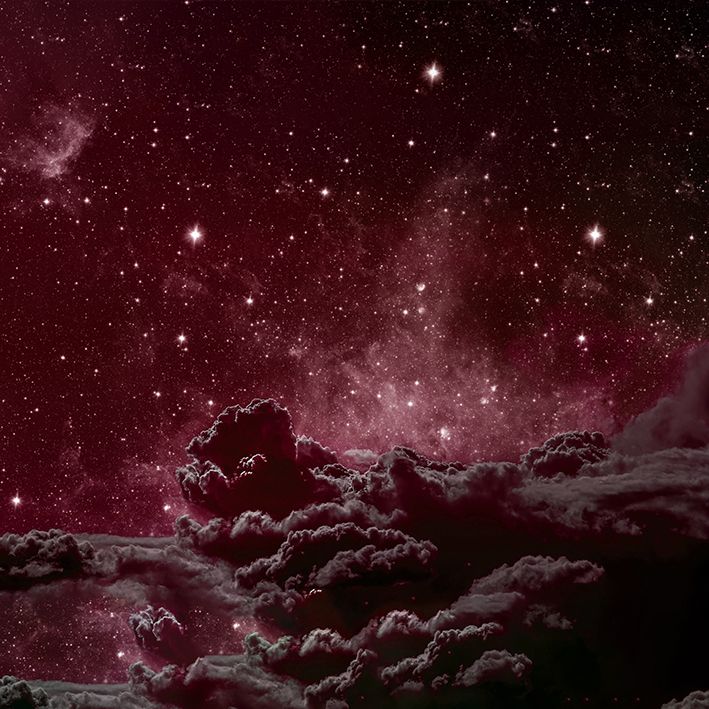 baskılı fon perde yıldız ve bulut etkili kırmızı ve ton desenli 