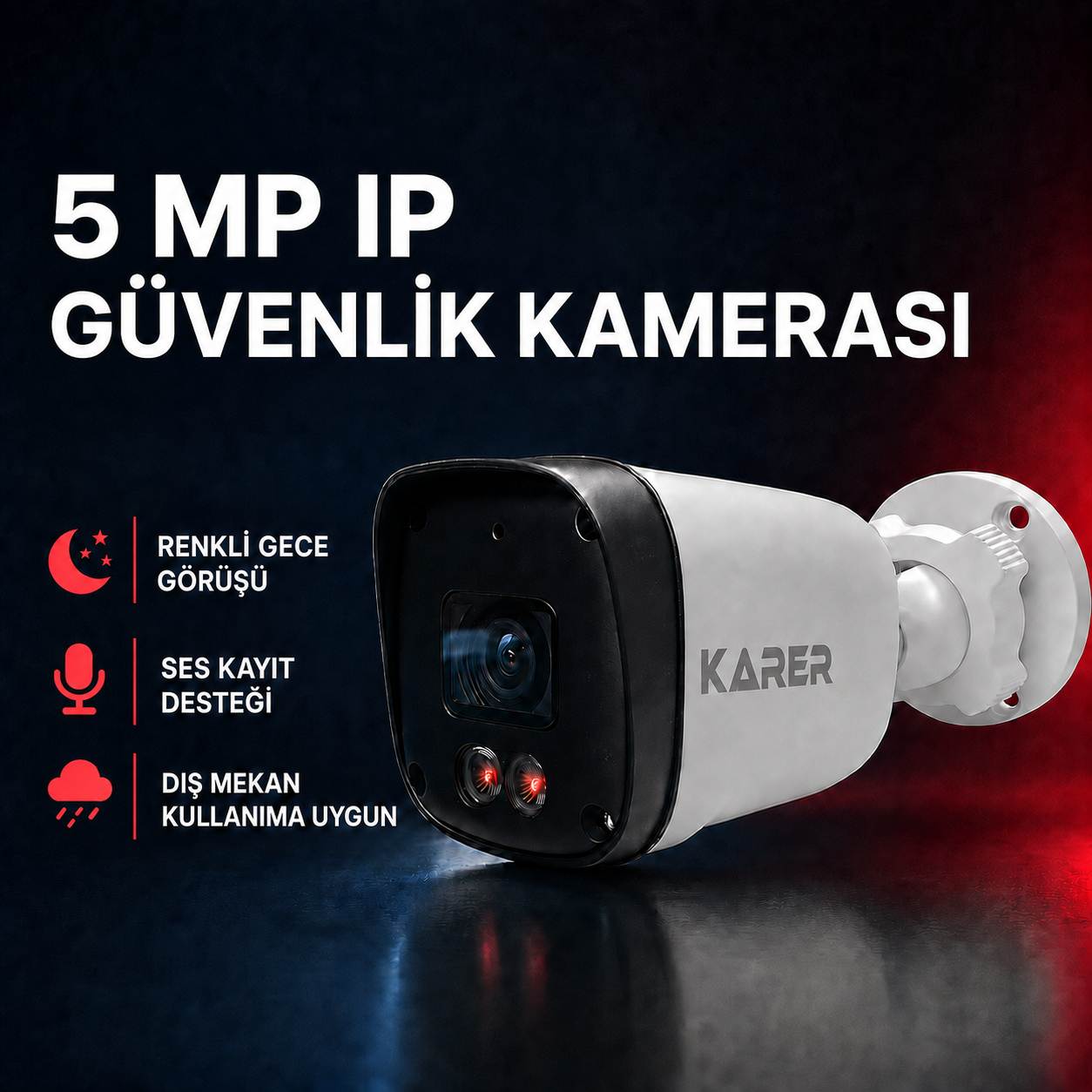 Karer 5 MP IP Sesli WarmLED Bullet Güvenlik Kamerası – Renkli Gece Görüşlü Dış Mekân Kamera