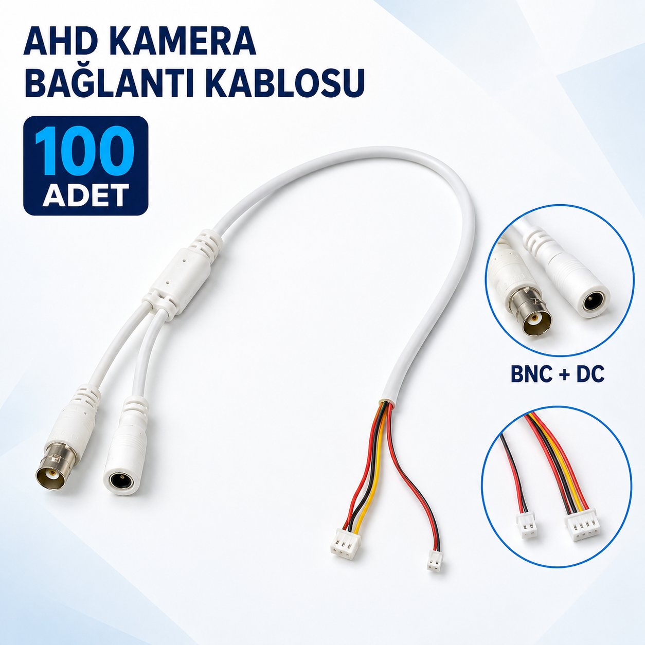 100 Adet AHD Kamera Bağlantı Kablosu – BNC ve DC Soketli Kamera İç Bağlantı Kablosu