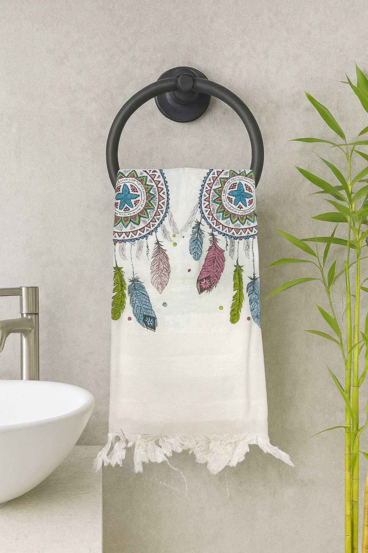 Bambu Baskılı Plaj Havlusu Peştemali Organik Bambu 90x170 İnce Peştemal — görsel 2