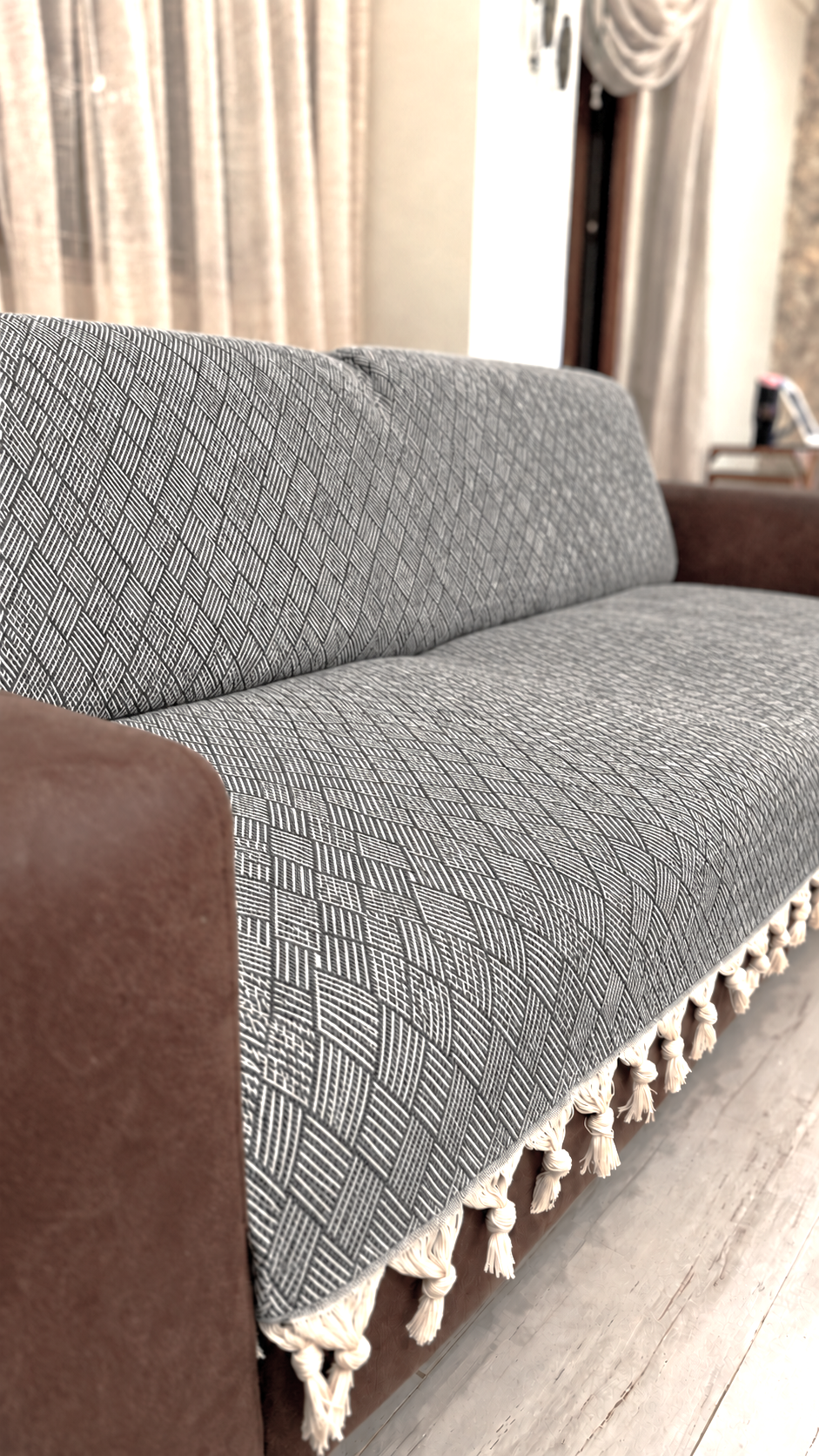 Dama Desen Dokuma %100 Pamuklu Çok Amaçlı Pike Koltuk Örtüsü 180x230 — görsel 2