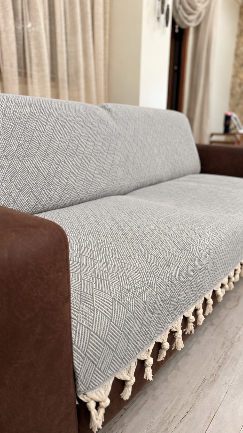 Dama Desen Dokuma %100 Pamuklu Çok Amaçlı Pike Koltuk Örtüsü 180x230 — görsel 2