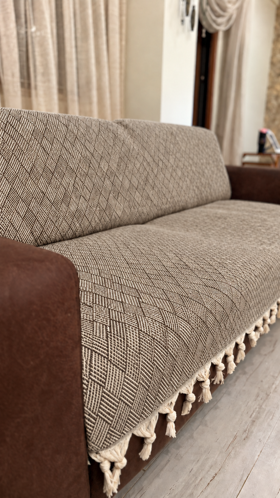 Dama Desen Dokuma %100 Pamuklu Çok Amaçlı Pike Koltuk Örtüsü 180x230 — görsel 2