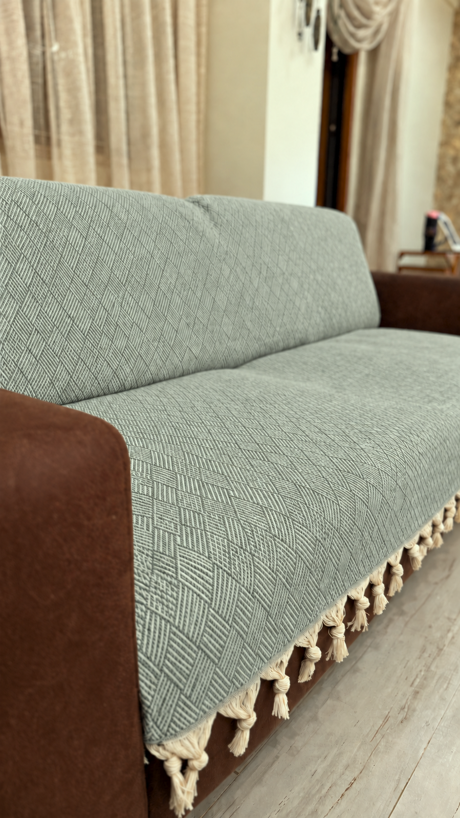 Dama Desen Dokuma %100 Pamuklu Çok Amaçlı Pike Koltuk Örtüsü 180x230 — görsel 2