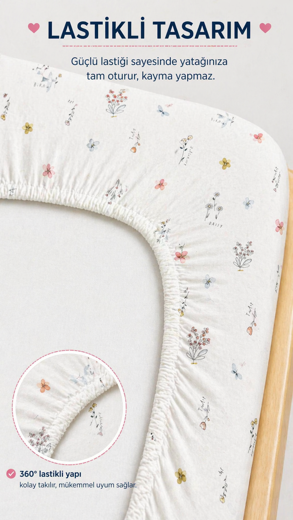Pamuklu Penye 70x140 Lastikli Bebek Çarşafı Lastikli Beşik Çarşafı BEBEK ÇARŞAFI — görsel 2