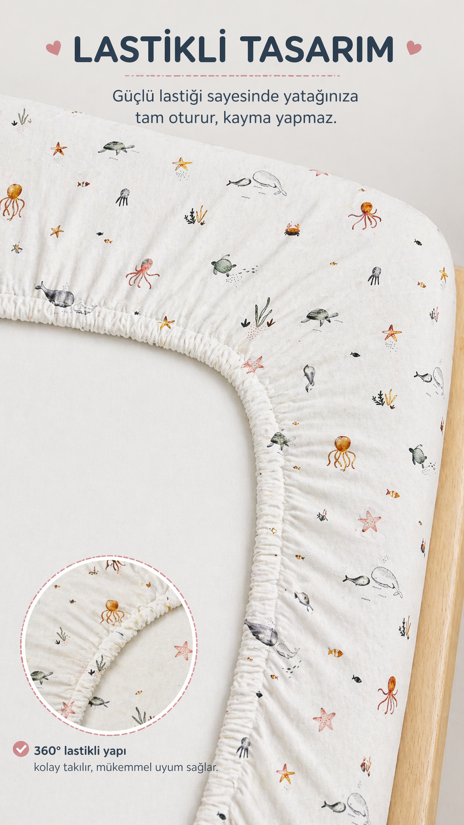 Pamuklu Penye 70x140 Lastikli Bebek Çarşafı Lastikli Beşik Çarşafı BEBEK ÇARŞAFI — görsel 2