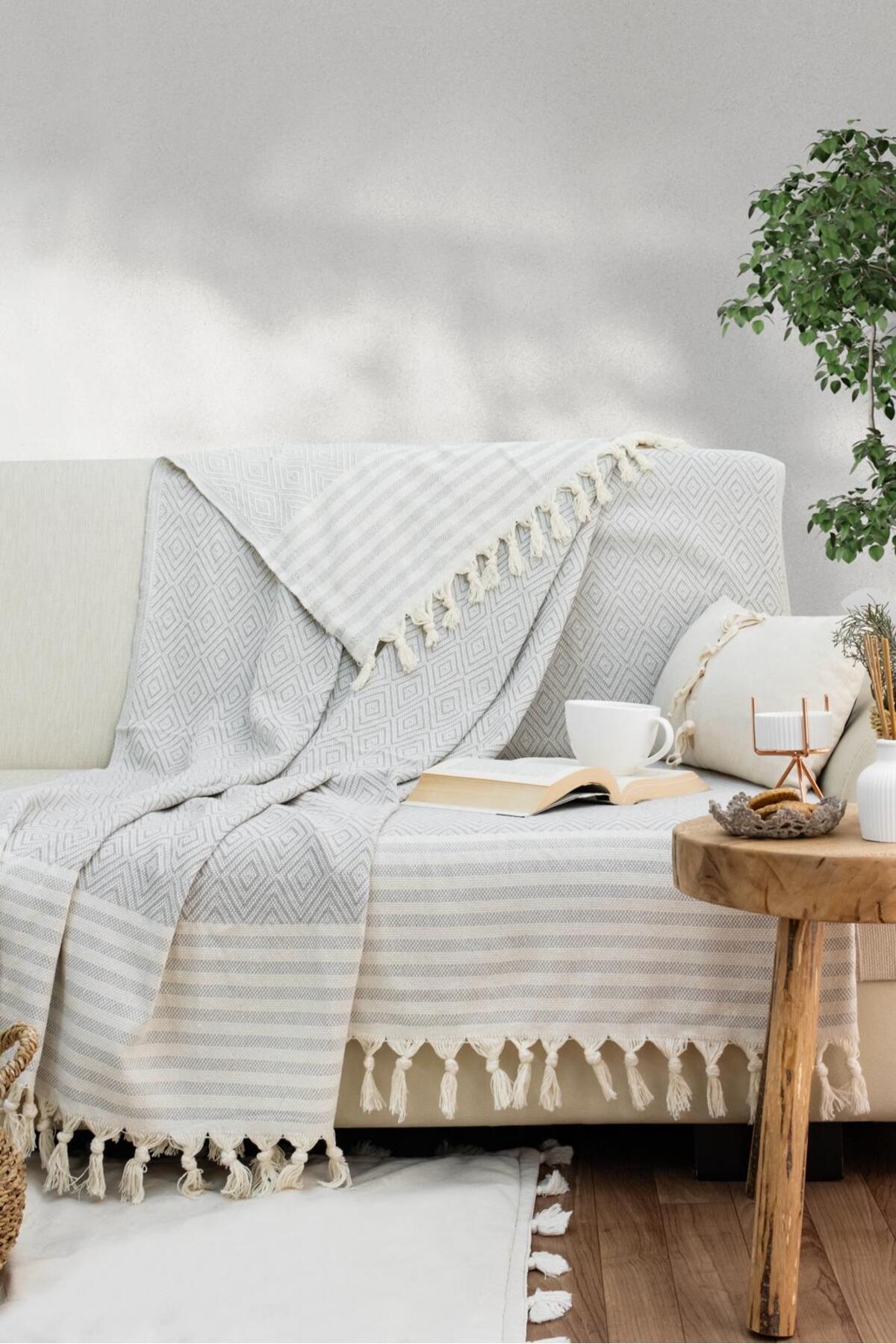 Reno Desen Dokuma %100 Pamuklu Çok Amaçlı Pike Koltuk Örtüsü 180x230 — görsel 2