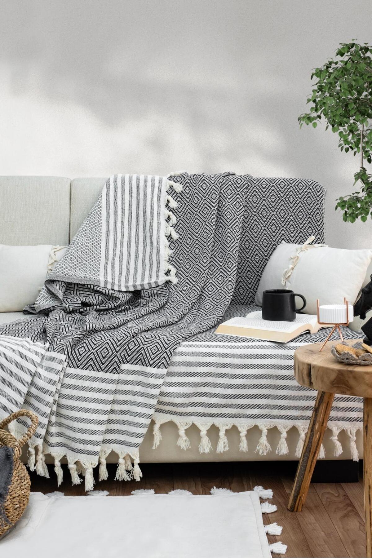 Reno Desen Dokuma %100 Pamuklu Çok Amaçlı Pike Koltuk Örtüsü 180x230 — görsel 2