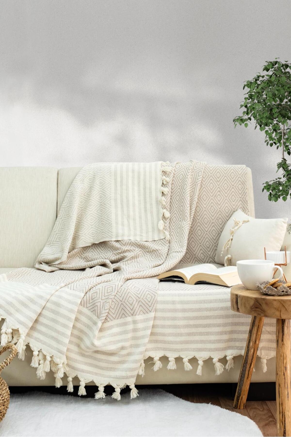 Reno Desen Dokuma %100 Pamuklu Çok Amaçlı Pike Koltuk Örtüsü 180x230 — görsel 3
